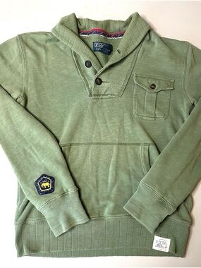 Vintage Polo Ralph Lauren US Army Utility Shawl Sweater Elephant Patch Size S